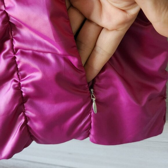 NWT Zenergy By Chicos Womens Pink Shimmer Romana Ruched Zip Puffer Vest Size - Picture 12 of 16